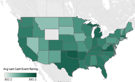 Last Cash Event Ratings by State